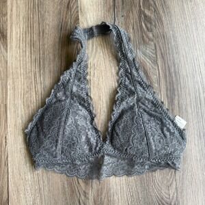 Gilly Hicks Sydney Grey Floral Lace Halter Bralette Scalloped Trim Small